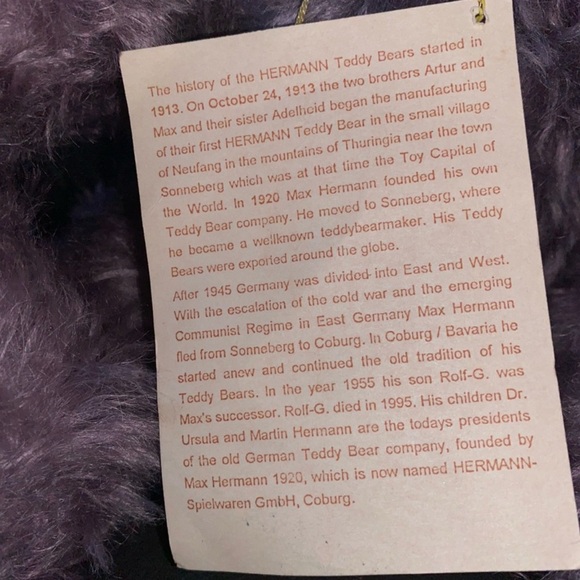 Hermann Queen Mum 168/500 Purple Mohair Bear. Limited Edition. 100th Birthday. - Picture 11 of 11